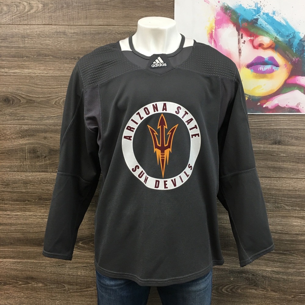 Adidas Arizona State Sun Devils Mens Hockey Jersey Grey Size 54 Canada Made